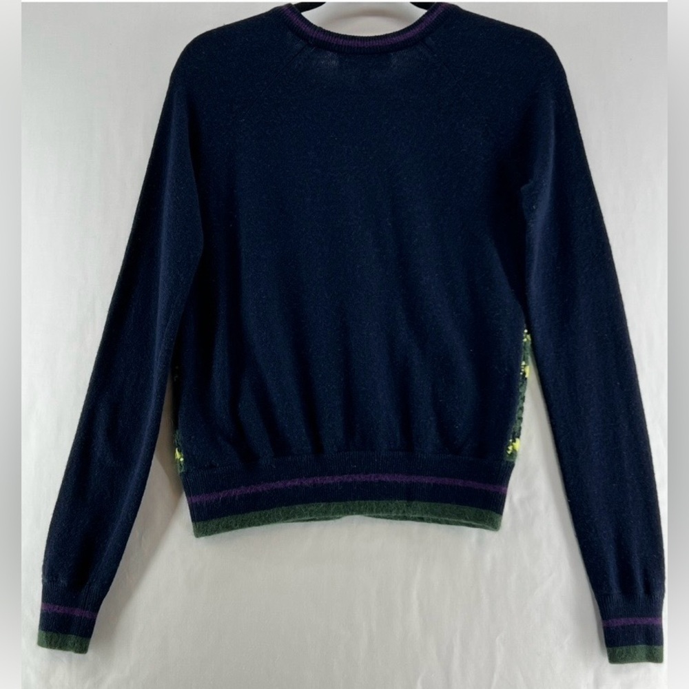 Juicy Couture Sweater Womens XS Crochet Granny Square Cardigan Retro Navy Green - Picture 3 of 12